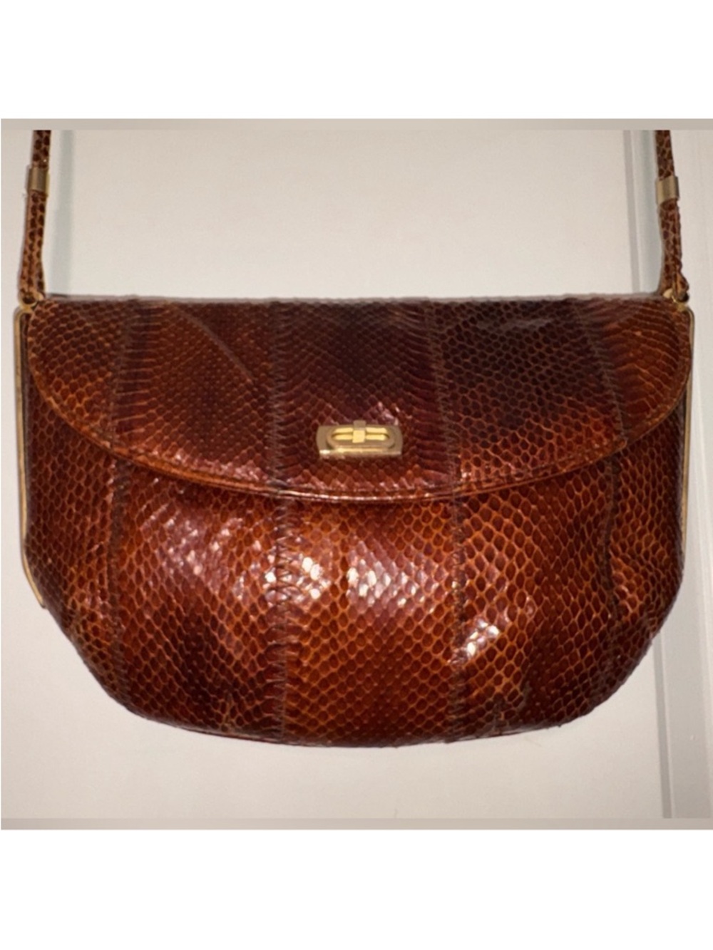 ALNI Spanish Artisan Python Shoulder Bag - Rare Gold Metal Frame Detail